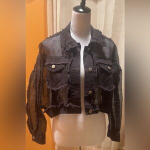 Women’s Black Sheer Distressed Transparent Jacket Top Cover-Up XS